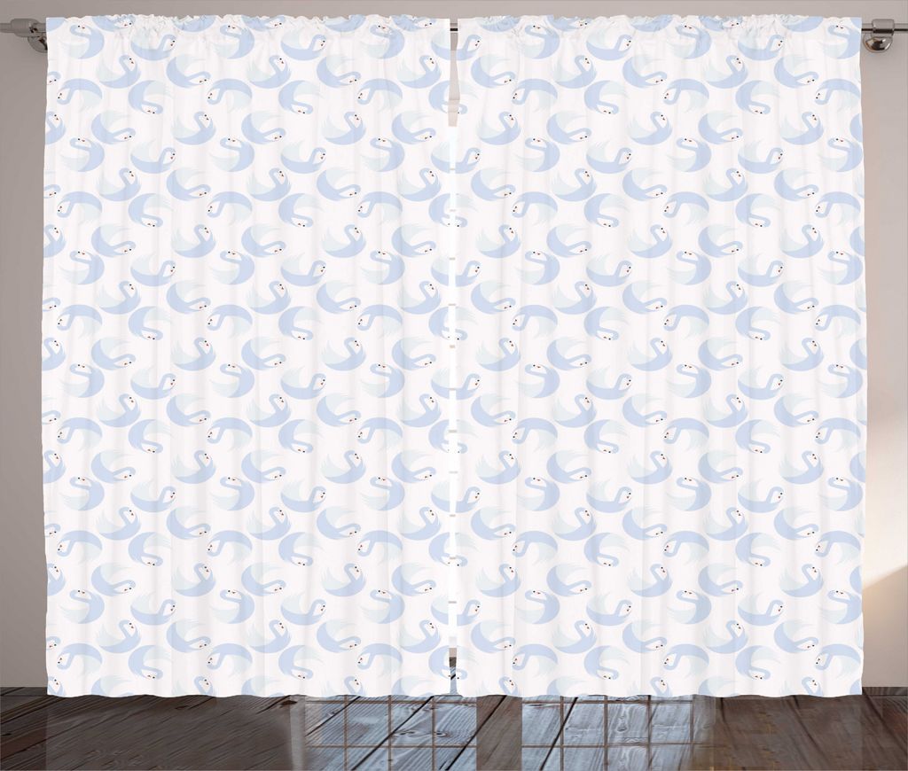 ABAKUHAUS Swans Rustikaler Vorhang, Pastell Gracious Wasservögel, Wohnzimmer Universalband Gardinen mit Schlaufen und Haken, 280 x 245 cm, Baby Bl...