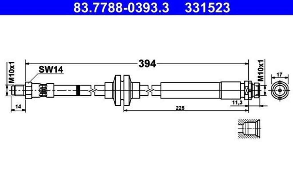 ATE 83.7788-0393.3 Bremsschlauch für VOLVO V40 Schrägheck (525, 526) V40 Cross Country (526) V40 Kasten / Schrägheck (525, 526)