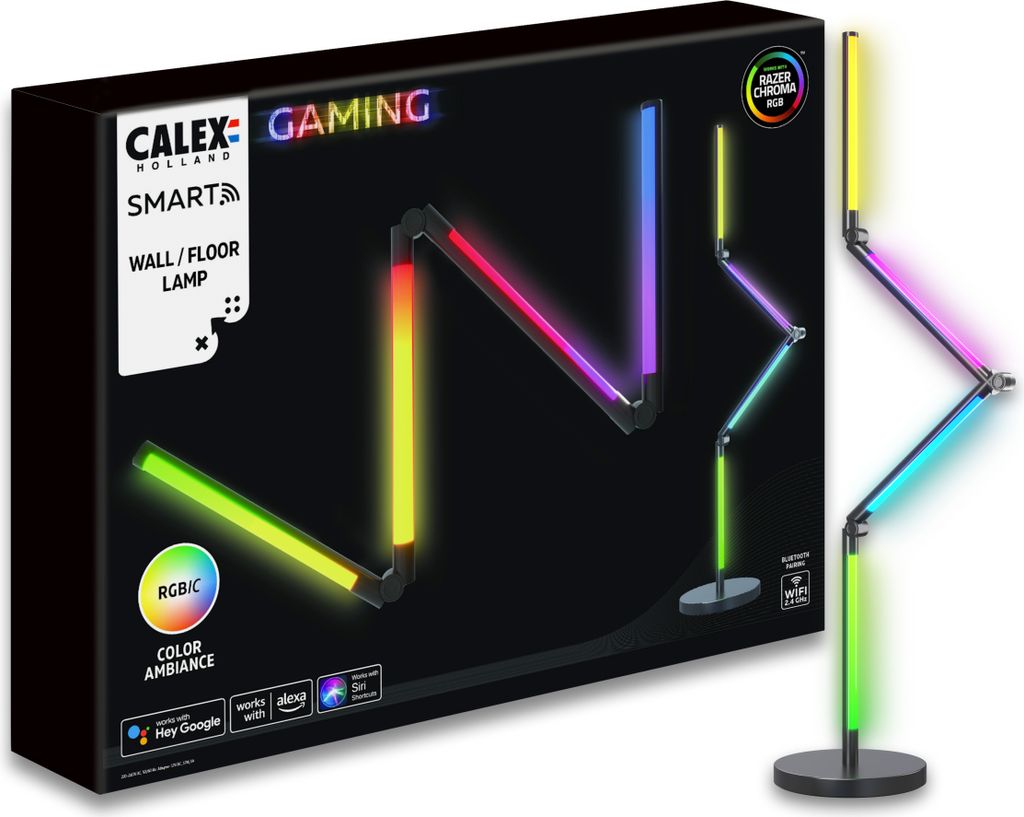 Calex Gaming Stehlampe, RGBIC Farben, Razer Chroma kompatibel, PC-Sync, 140 cm