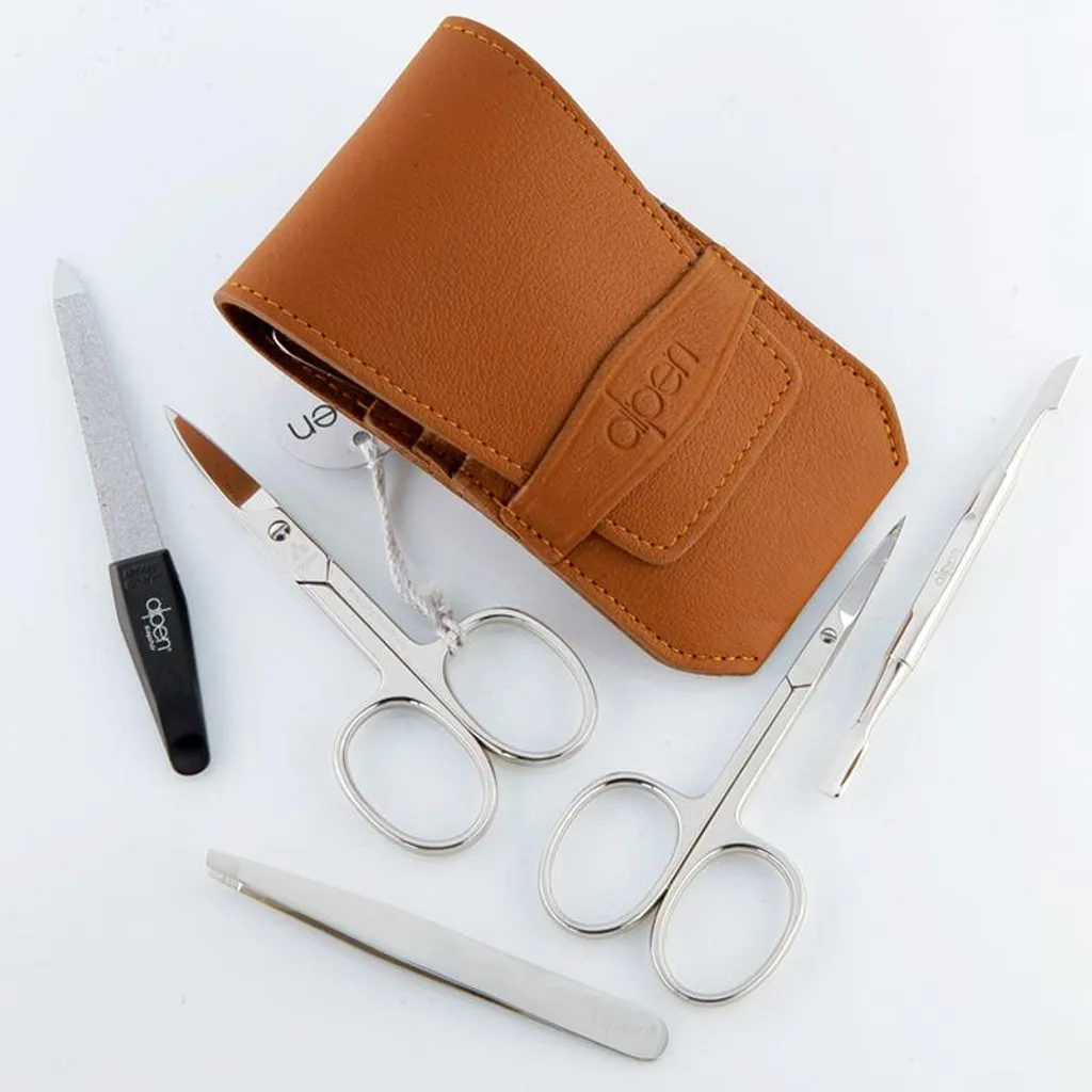 Idea Regalo Lusso: Set Manicure 5 Pezzi Pelle Tabacco Nichel