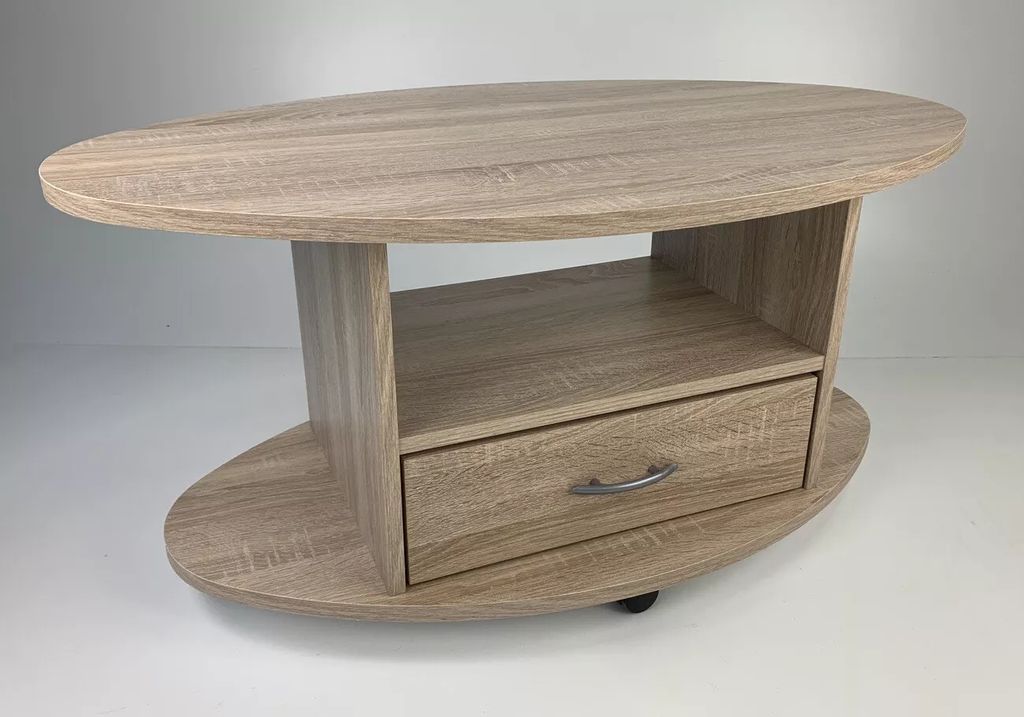 Couchtisch Wohnzimmertisch Oval Landhaus Sonoma Eiche hell Produktbild 