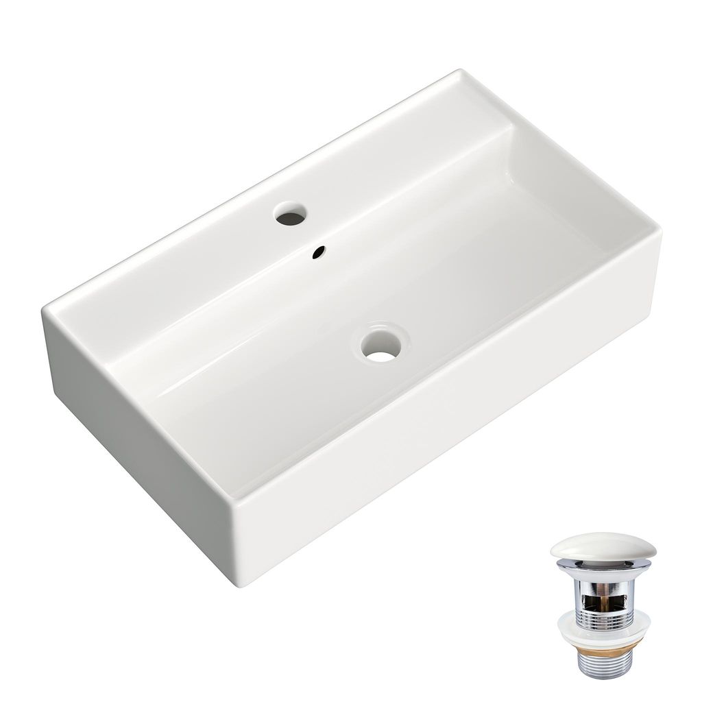 HOROW wastafel, 55 x 31 cm, met keramische pop-up afvoer, Productafbeelding 