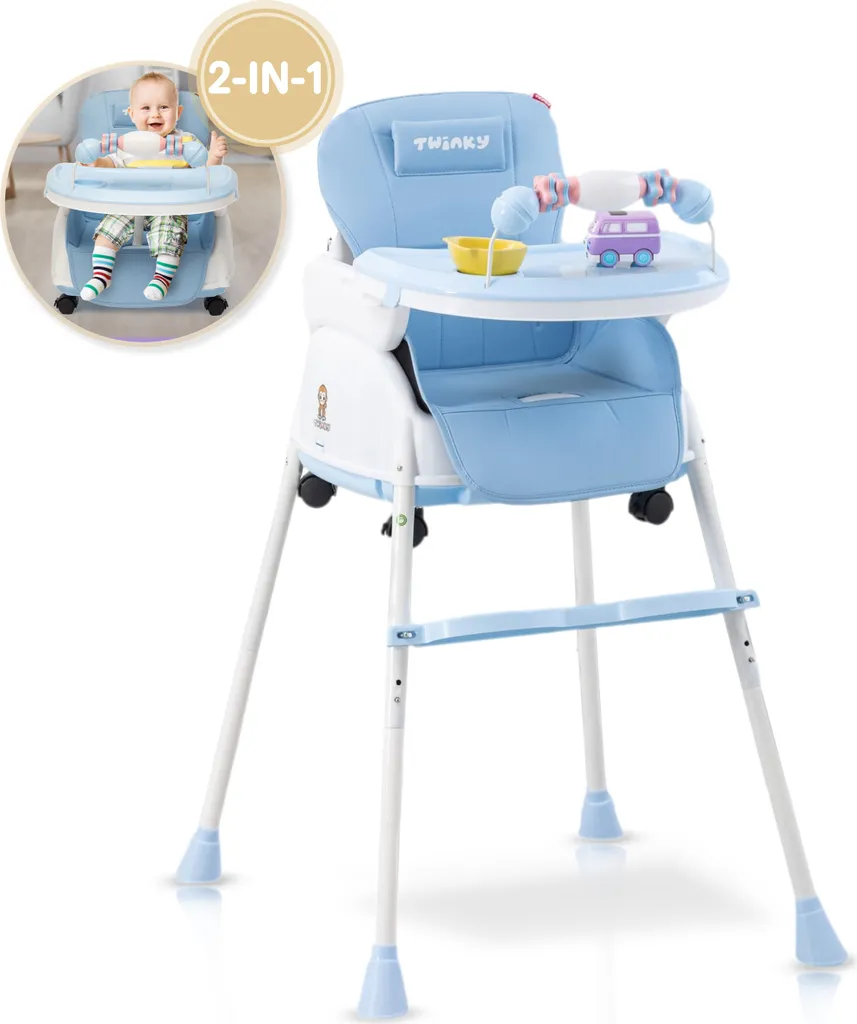 Chaise haute pour nouveau-né Twinky : repas en famille et confort bleu