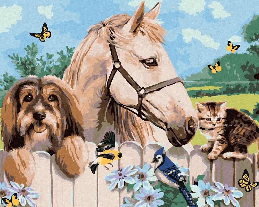 Zuty - Malen nach Zahlen - HUND, PFERD UND KÄTZCHEN (HOWARD ROBINSON), 40x50 cm, mit Keilrahmen (bereits gespannt)