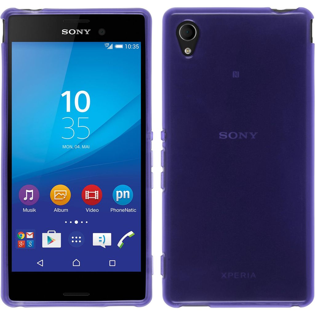 PhoneNatic Case kompatibel mit Sony Xperia M4 Aqua - lila Silikon Hülle transparent + 2 Schutzfolien