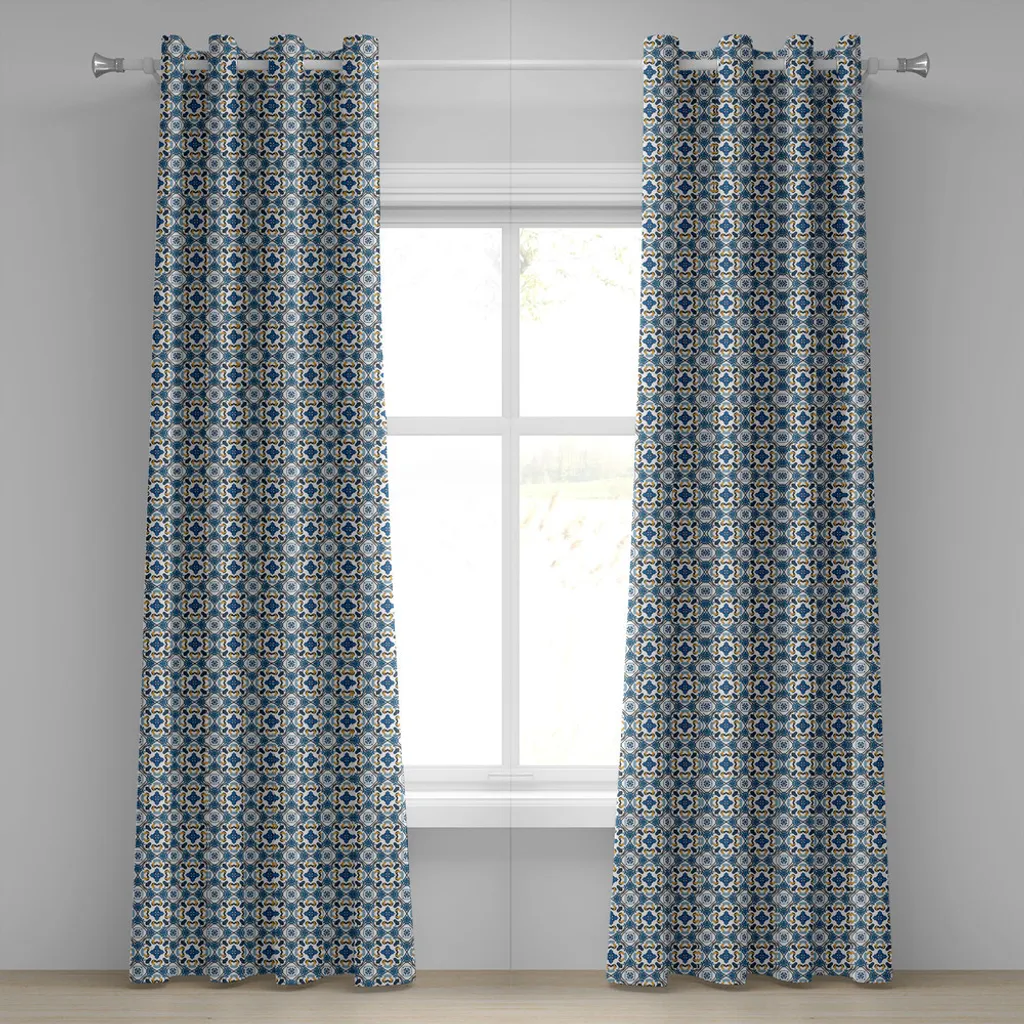 Rideaux de Salon Style Méditerranéen Bleu et Blanc, Set de 2 Panneaux XL