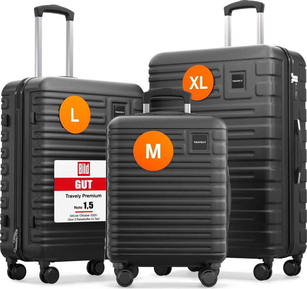 TRAVELY Premium Koffer Set: 77cm, 67cm & 55cm Handgepäck Koffer in einem Set, sehr robuste Reisekoffer mit sanften Rollen & TSA Schloss, Reisekoff...