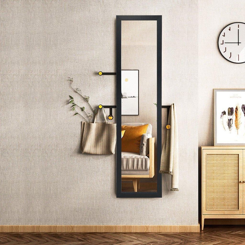 2 in 1 Ganzkörper-Spiegel Ganzkörperspiegel mit Holzrahmen 37 x 155 cm schwarz