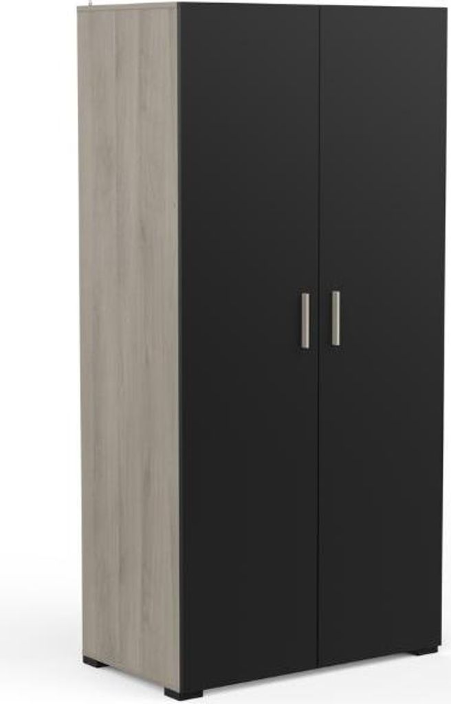 Kleiderschrank Liva 2 Drehtüren, 1 Kleiderstange und 4 Einlegeböden-Kronberg Eiche/mattschwarz