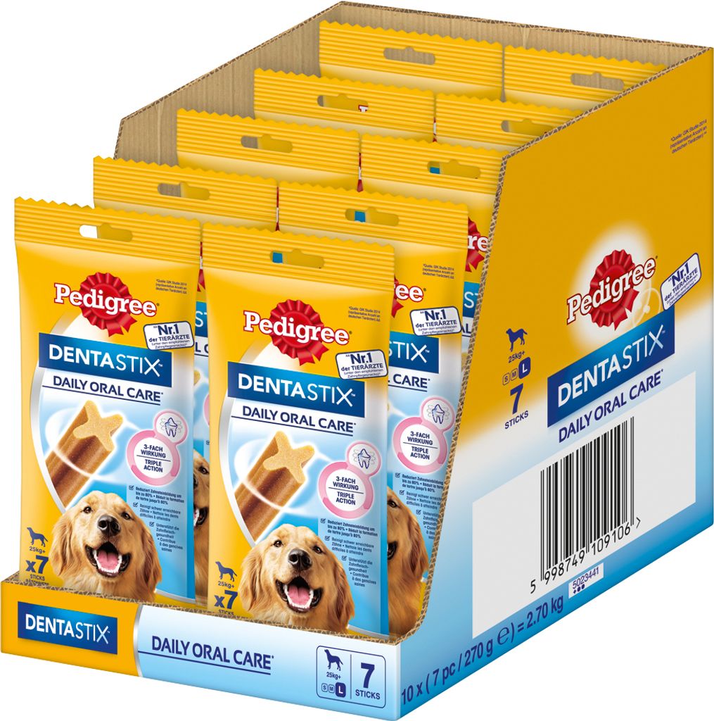 Pedigree Denta Stix Daily Oral Care - Zahnpflege Hundeleckerli für große Hunde >25kg (7 Stück) 270 g (10er VE)