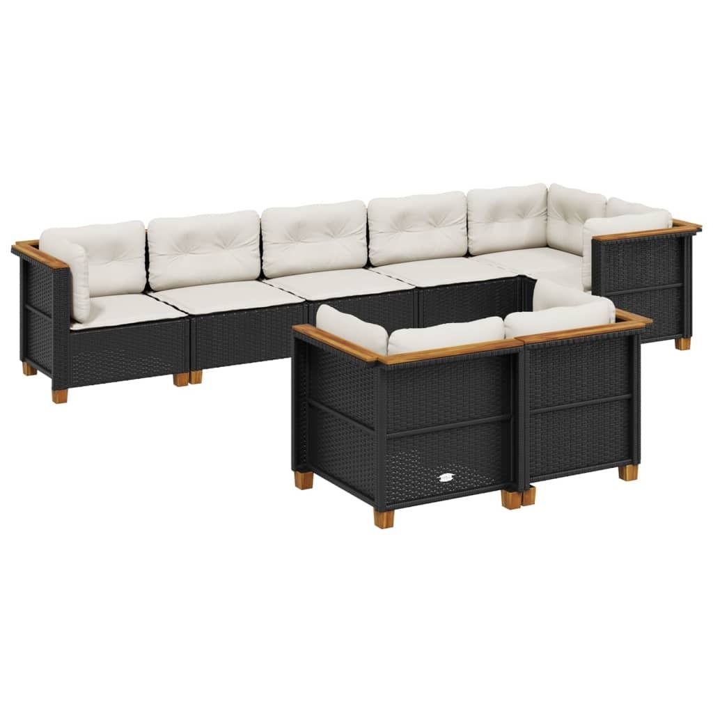8-tlg. Garten-Sofagarnitur mit Kissen Schwarz Poly Rattan