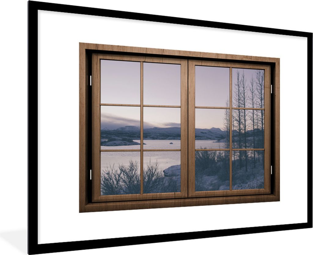 MuchoWow MuchoWow Gerahmtes Poster Aussicht - Sonnenuntergang - Berg 90x60 cm - Poster mit zchwarzem Bilderrahmen - Wanddekoration - Fotos