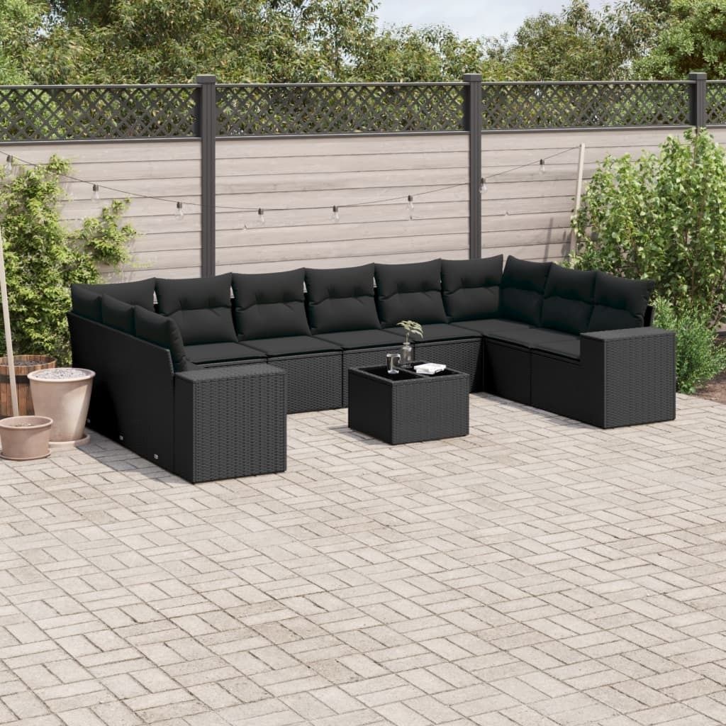 Maison Exclusive - 11-tlg. Garten-Sofagarnitur mit Kissen Schwarz Poly Rattan
