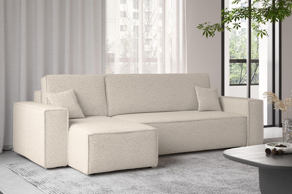 Kaiser Möbel Ecksofa mit schlaffunktion und bettkasten, Ecksofa L-Form, Eckcouch L-Form BEST stoff Abriamo Links Beige