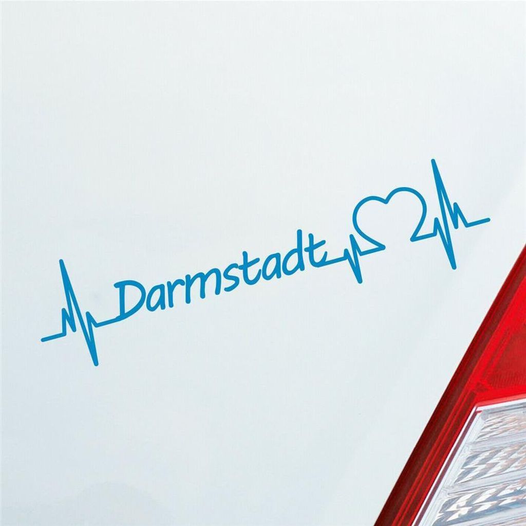 Auto Aufkleber Darmstadt Herz Herzschlag 19x5 cm Hellblau Sticker Heckscheibenaufkleber