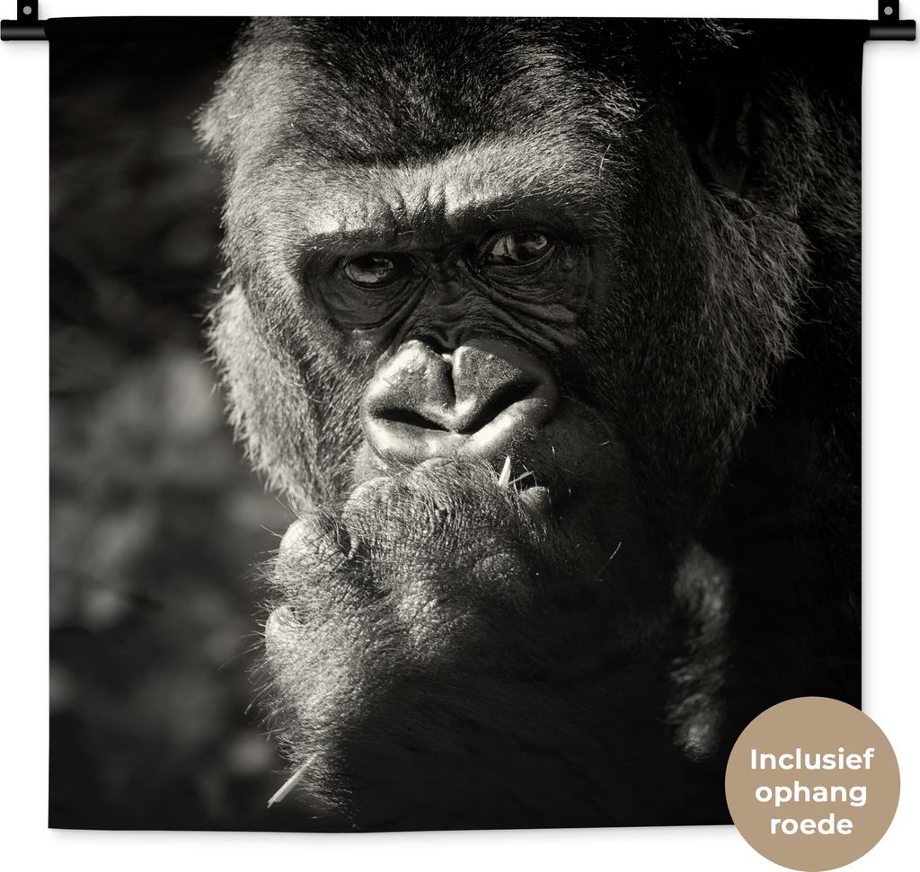 MuchoWow® Wandteppich Wandbehang Gorilla auf schwarzem Produktbild 