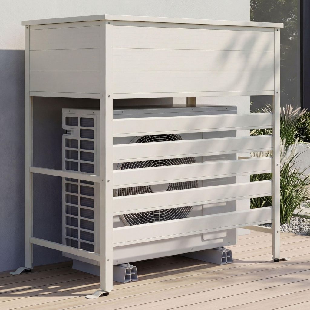 Aluminium Verkleidung für Klimaanlage/Wärmetauscher HWC-P94, Abdeckung Aufbewahrungsbox 110x96x43cm grau-weiß