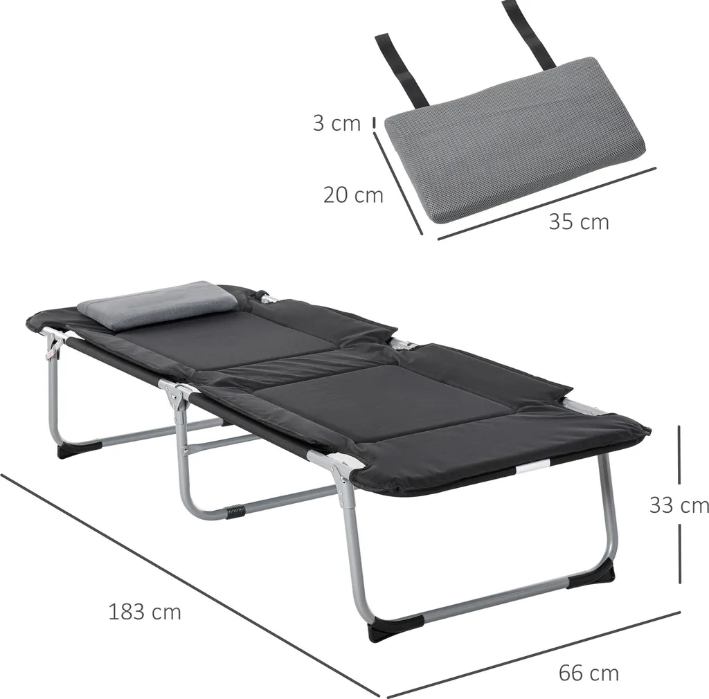 Lit de Camping Robuste et Confortable avec Appui-tête Ergonomique Noir - 3