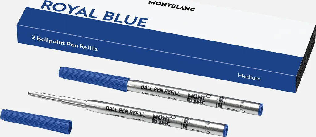Recharge Montblanc Bleu Royal Pointe M pour Stylo Bille - Paquet de 2 Unités