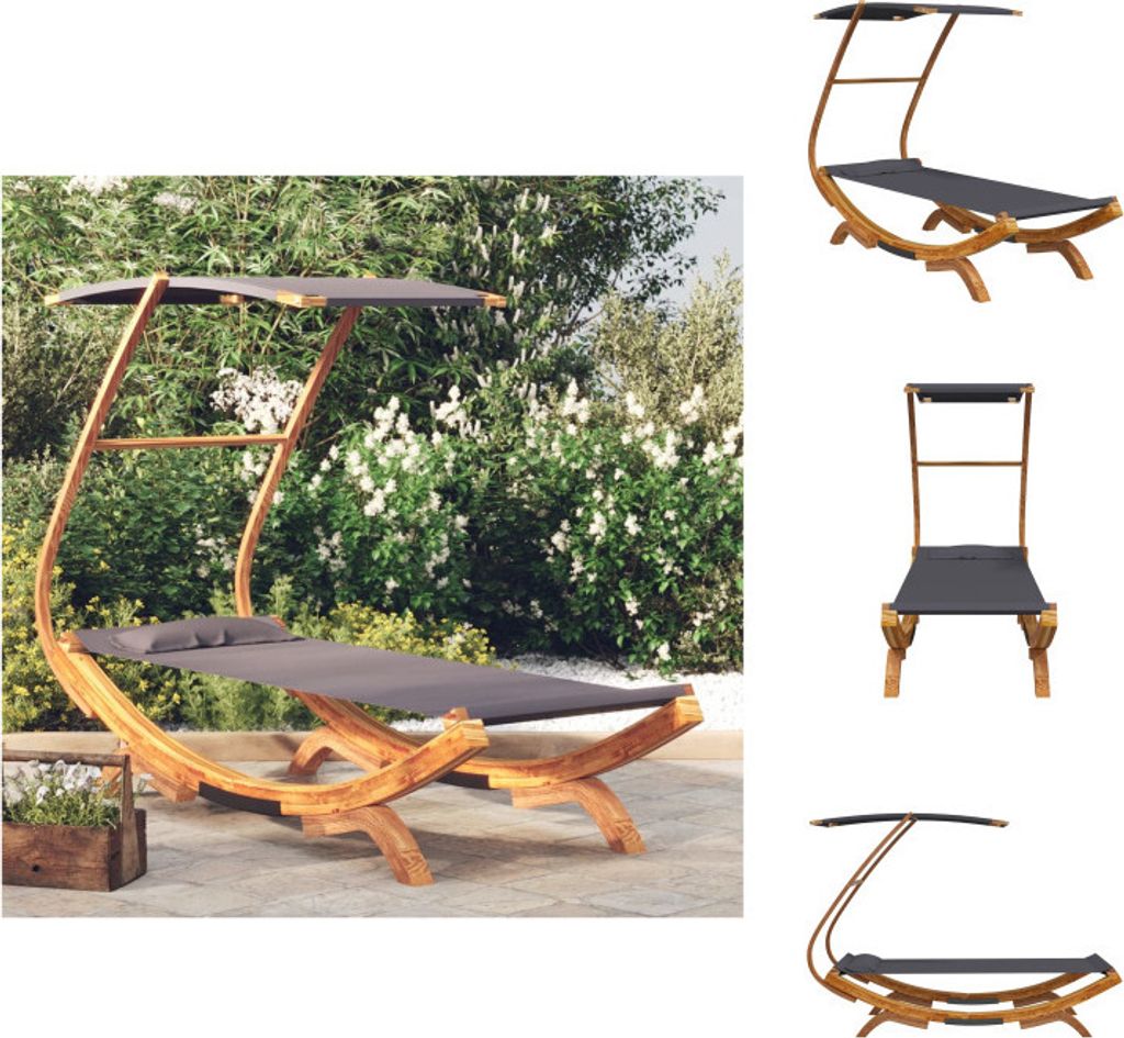 vidaXL Loungebett mit Dach 100x190x134 cm Bugholz Massiv Anthrazit - Gartenbetten