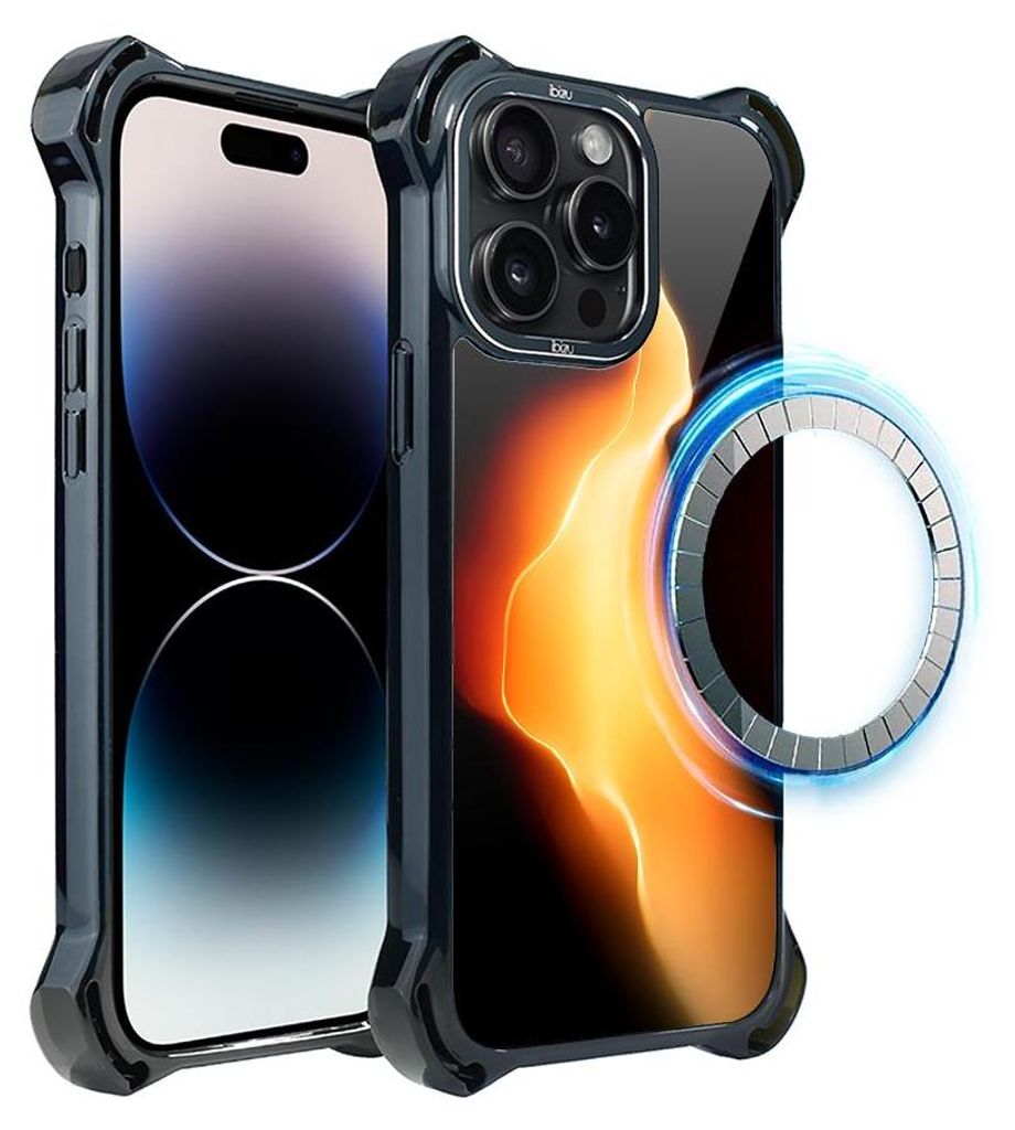 Schutzhülle für das iPhone 14 Pro, MagSafe-kompatibel, verstärkte Ecken, schwarz, Flamme