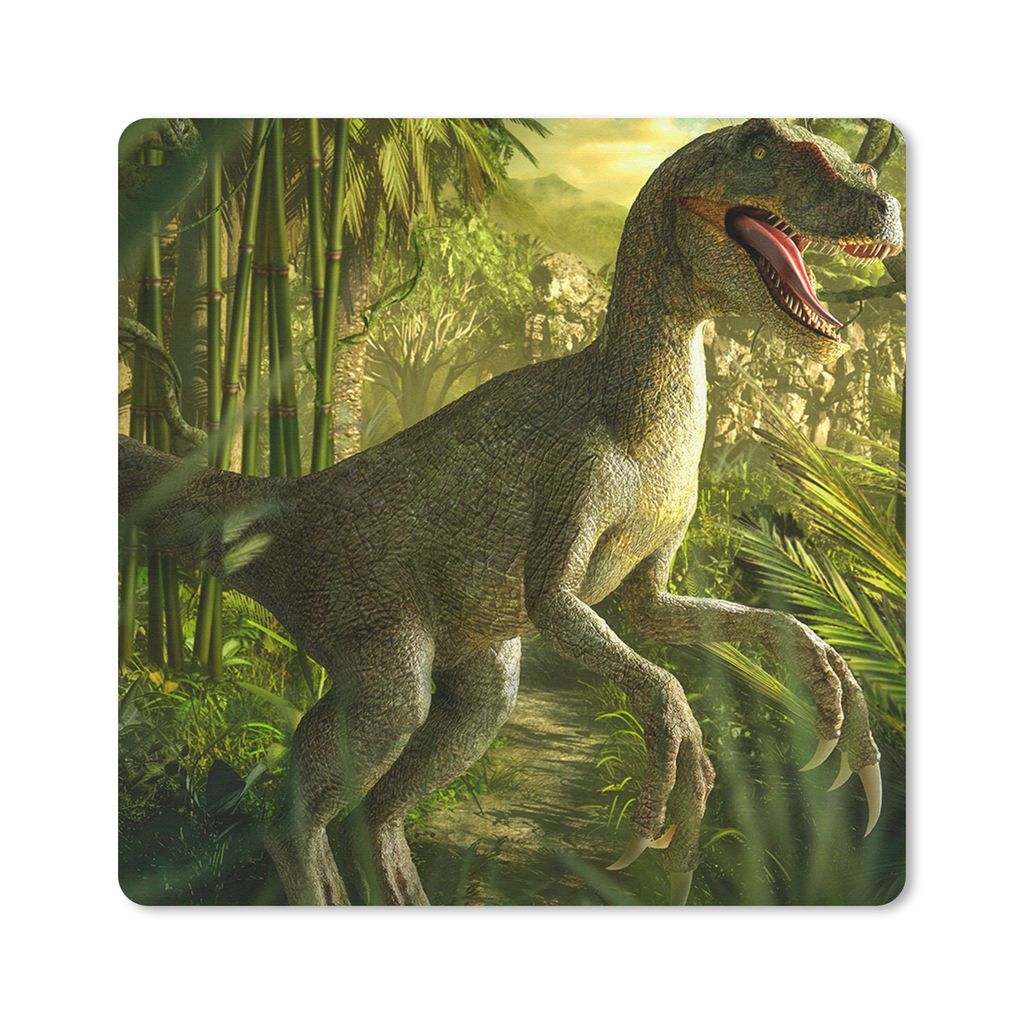 MuchoWow Mauspad Mousepad Dinosaurier - Pflanzen - Grün - Illustration - Kinder - Jungen 30x30 cm - Mousepads - Maus Mat - Pad - Mausunterlage -...