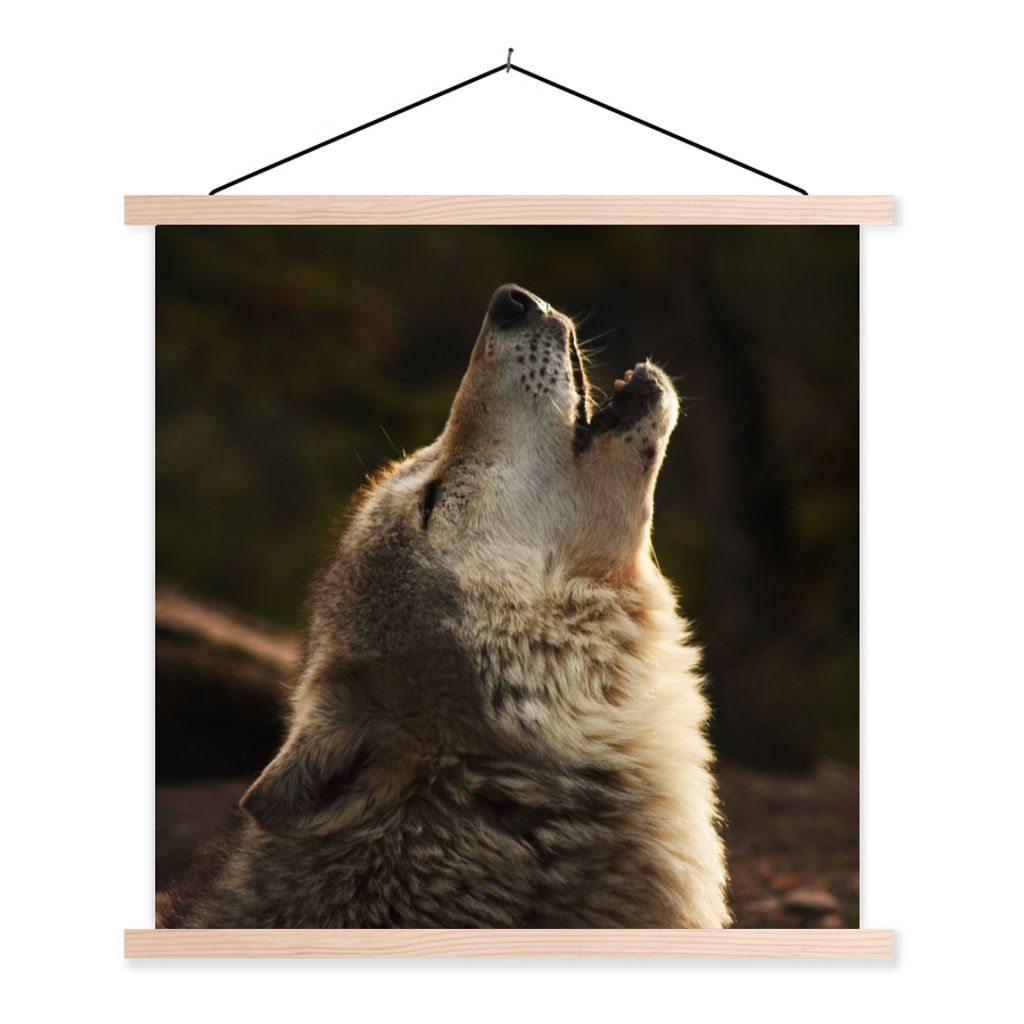 MuchoWow Textilposter Wolf - Grau - Tiere 40x40 cm mit holzfarbenen Rahmen - Posterleiste