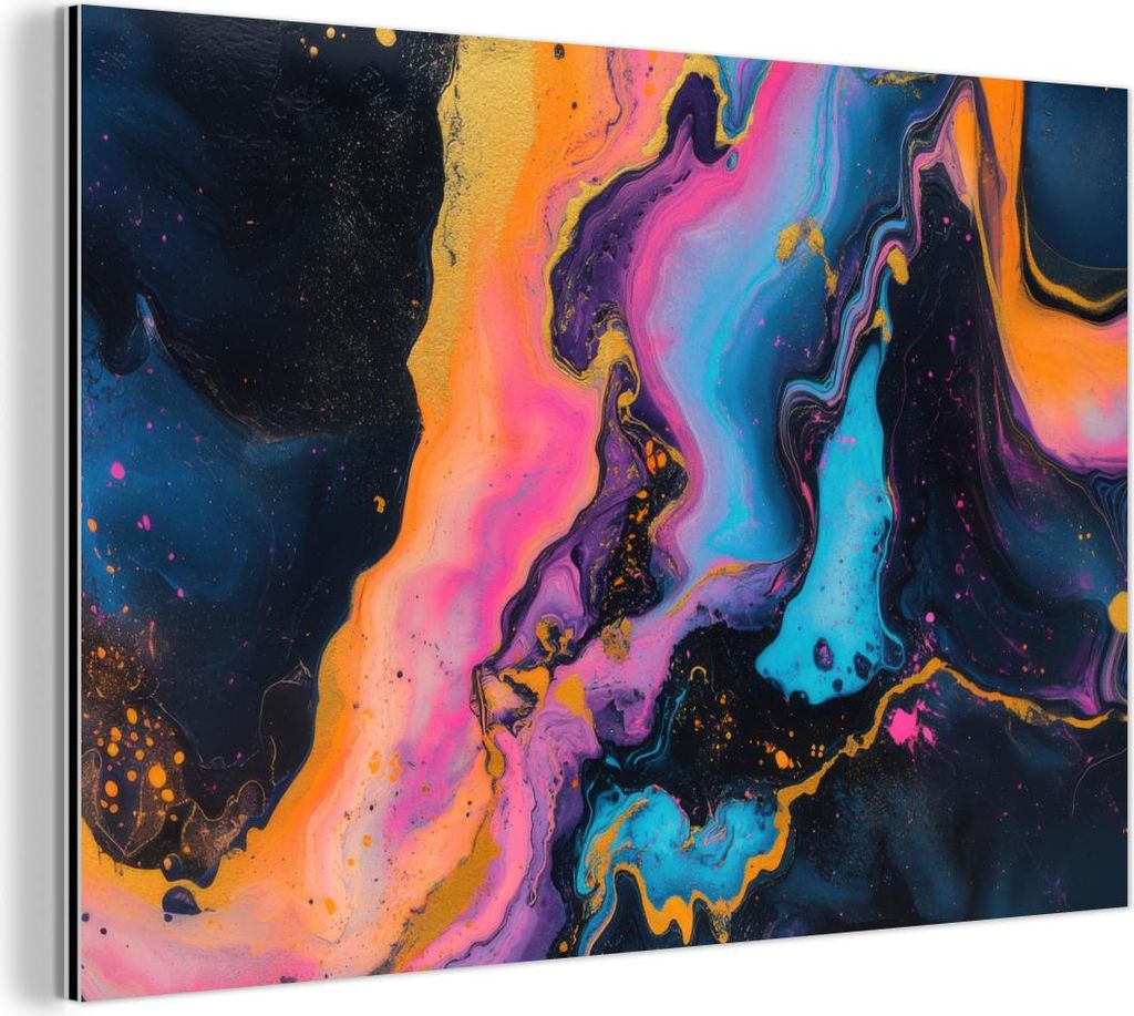 MuchoWow Wanddekoration Metall Metallbild Wandkunst 60x40 cm Modern - Marmor - Orange MuchoWow Aluminium Gemälde - Gemälder