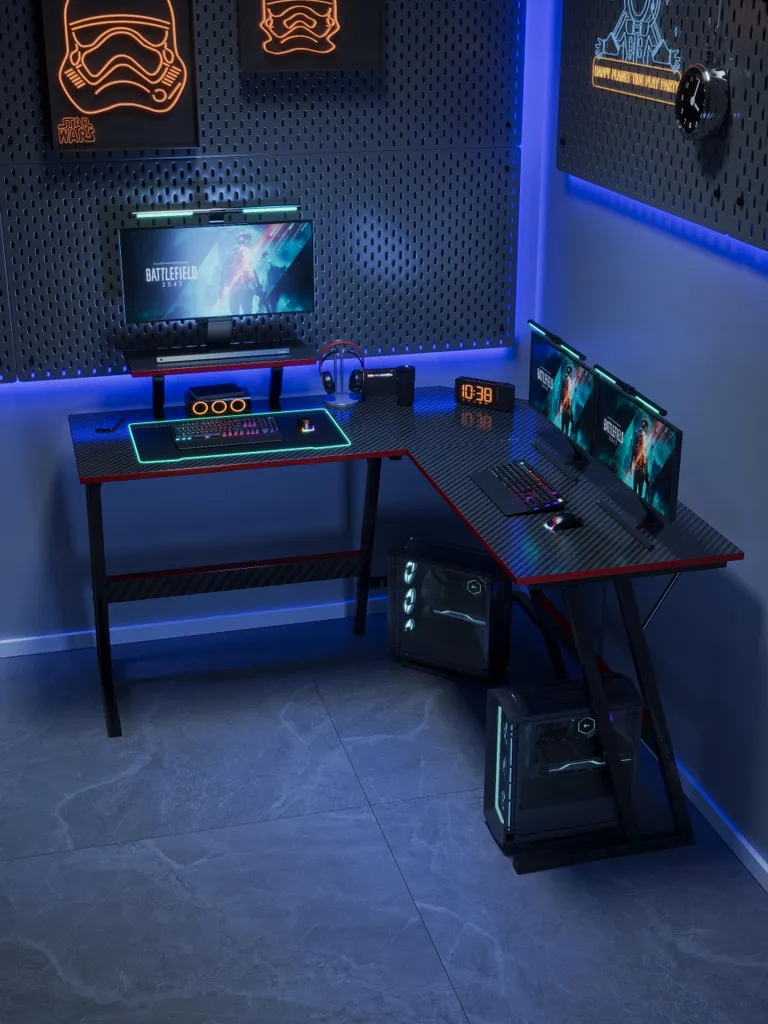 Bureau Gaming Rouge Trapézoïdal - Structure Renforcée 130x50x75 cm - 7