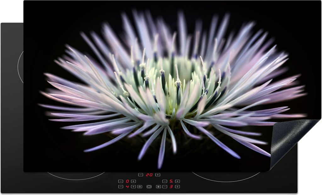 KitchenYeah Herdabdeckplatte Blume - Lila - Hell , 91x52cm, Küche Deko, Glaskeramikfeld Herdabdeckung, Abdeckplatte fùr Kochfeld