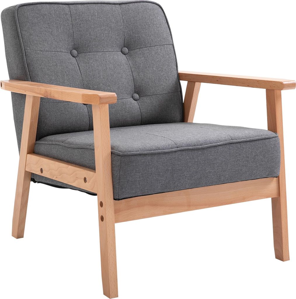 Einzelsofa Loungesessel Polsterstuhl mit Armlehnen Holzrahmen Leinen Grau 64,5 x 70 x 74 cm