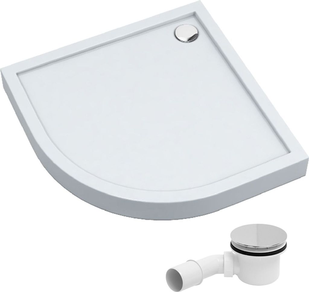 AQUABAD Duschwanne Komplettset Ultima LeakProtect Smooth White 80x80cm R55 Viertelkreis mit Ablaufgarnitur Alcadrain A49CR
