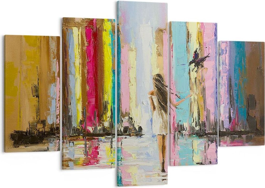 Bild auf Leinwand - Leinwandbild - Mädchen Vogel - 150x100cm - Wand Bild - Wanddeko - Wandbilder - Leinwanddruck - Bilder - Kunstdruck - Wanddekor...