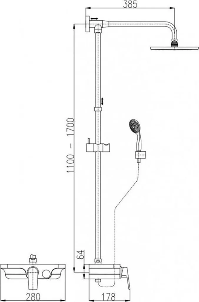 Panneau de douche hydromassant MURRAY Solid Surface blanc 170 cm