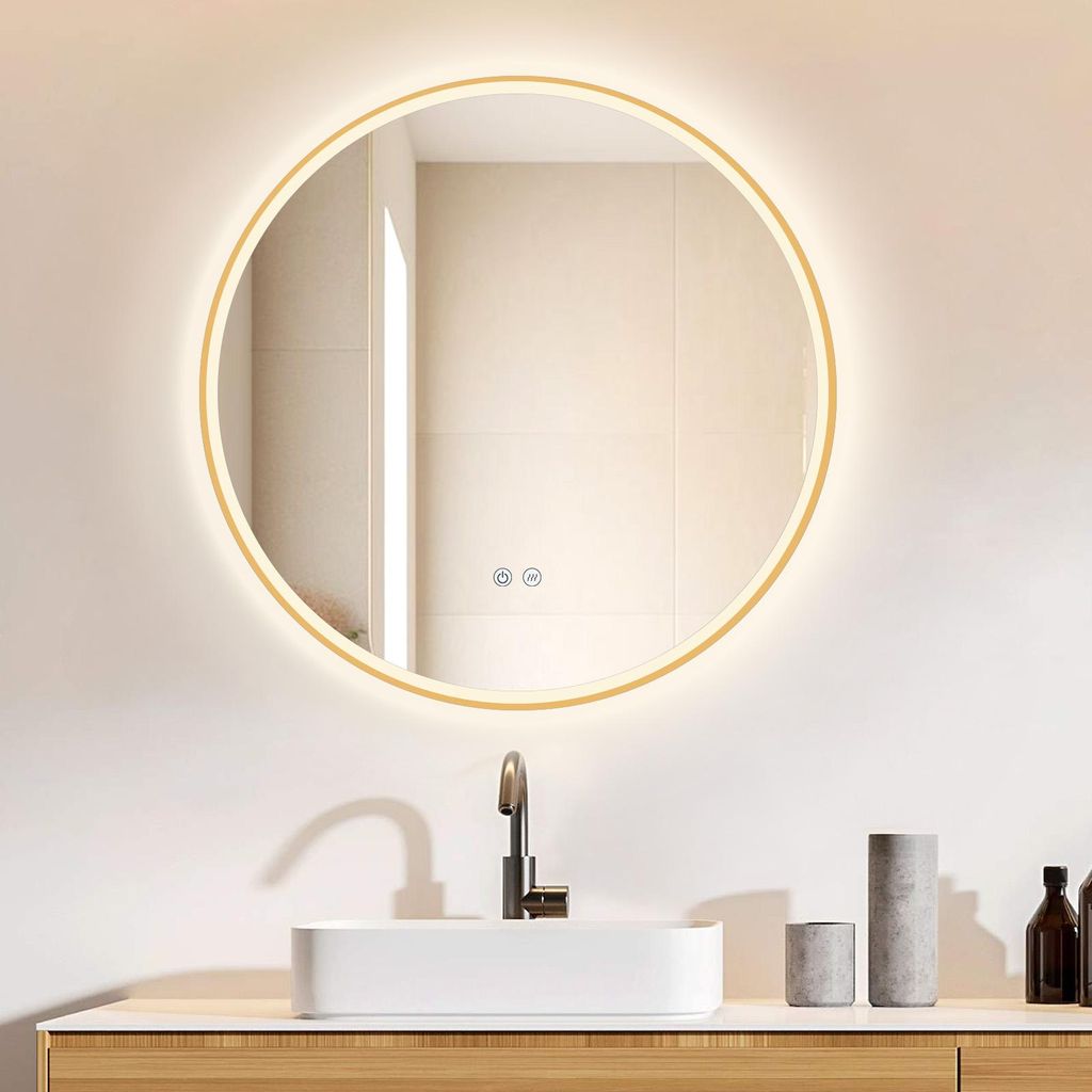 HOKO Badspiegel 80cm Rund Led Beleuchtung, Wandspiegel mit ANTIBESCHLAG SPIEGELHEIZUNG und mit Touch Schalter, Licht Wechsel Memory Funktion