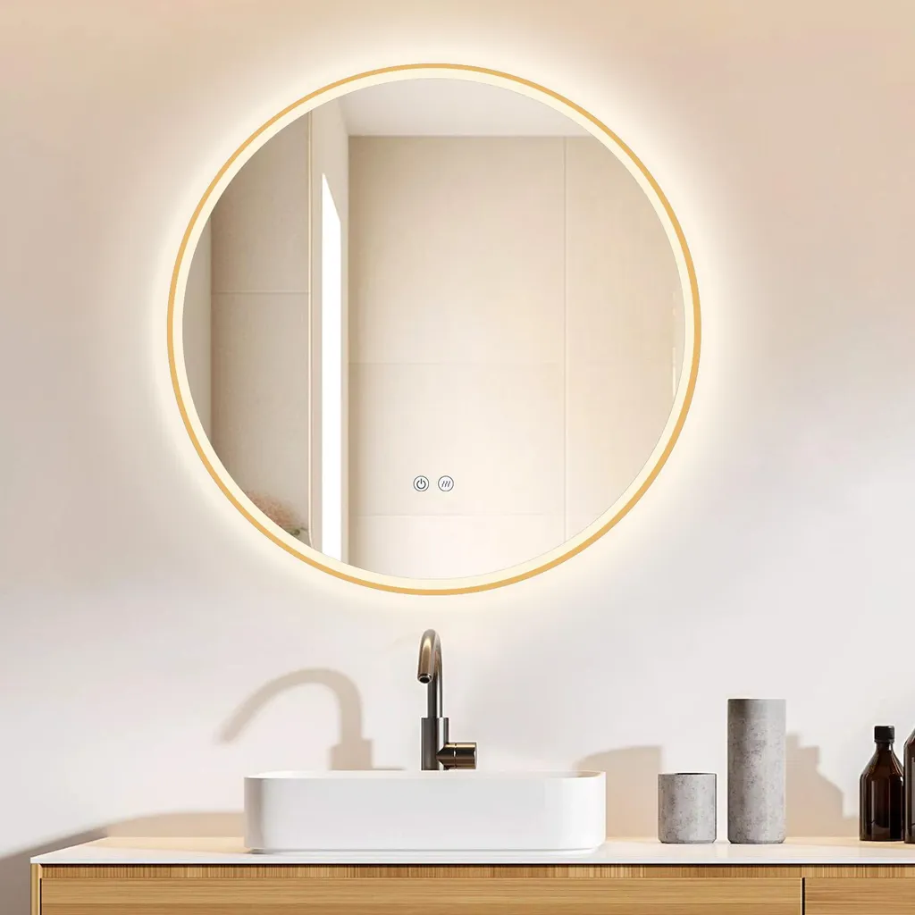 Grand miroir rond salle de bain 80 cm LED éclairant et anti-buée