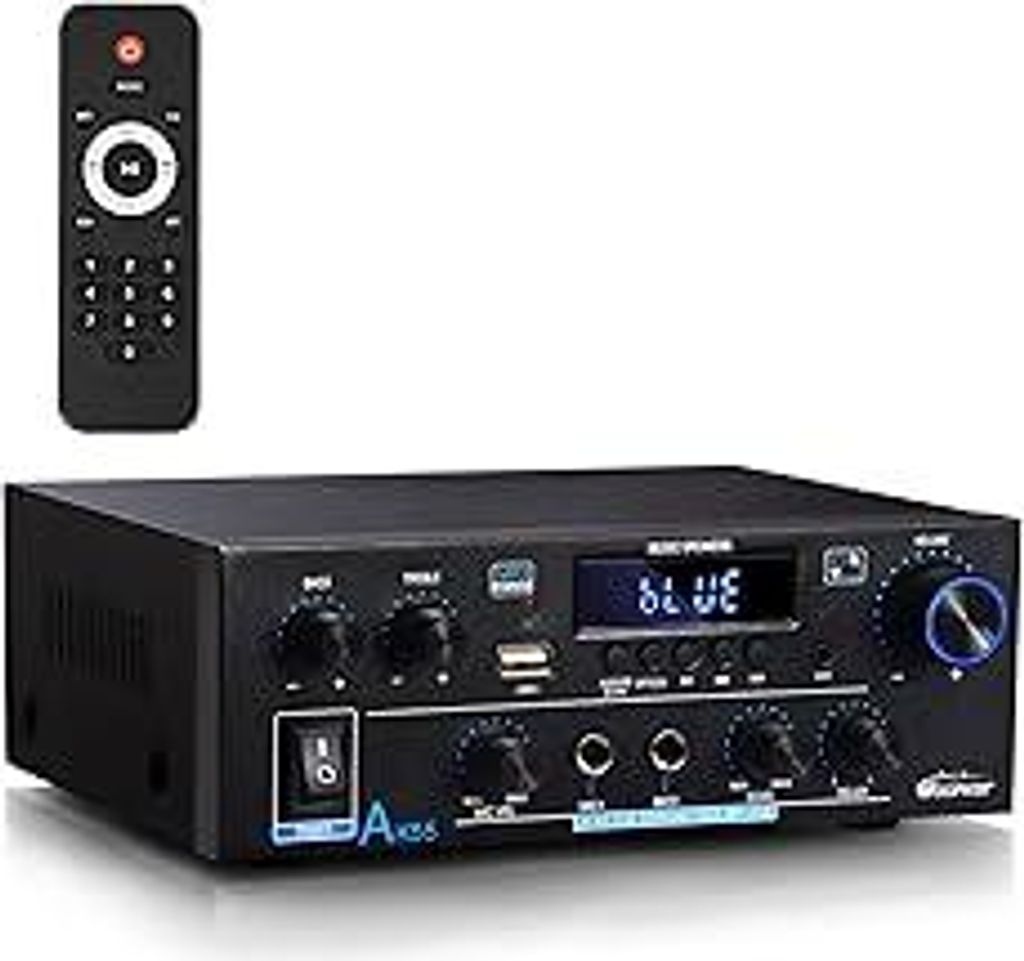 Stereo Verstärker - WOOPKER AK55 HiFi Verstärker Stereo Receiver 600W, 2.0 Kanal Bluetooth Verstärker mit w/UKW-Radio, Opt/AUX/RCA/USB, 2 Mic Ei...