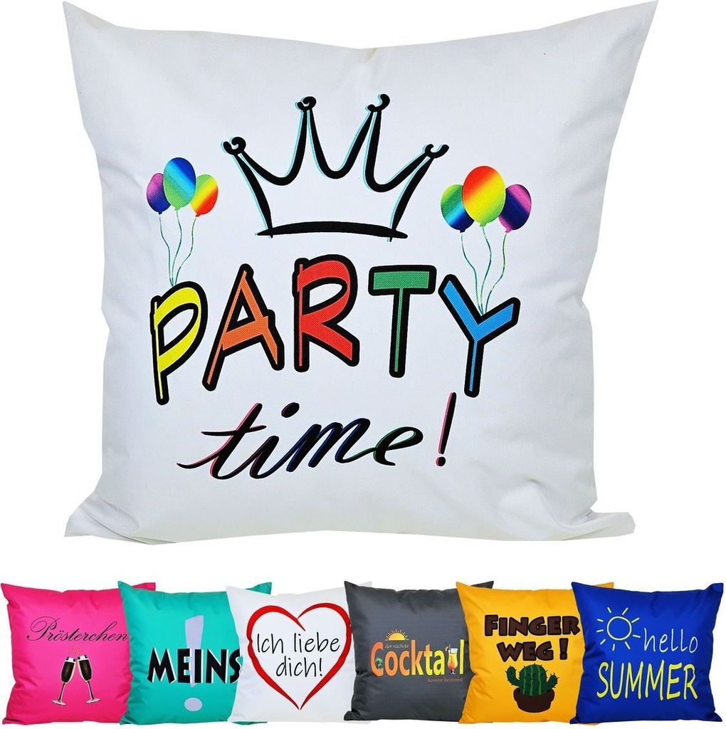 JACK 50x50cm Motiv Outdoor Lounge Kissen Dekokissen inkl. XXL-Füllung Wasserabweisend Sitzkissen Garten Stuhl Lotus Effekt lustig, Farbe:Party