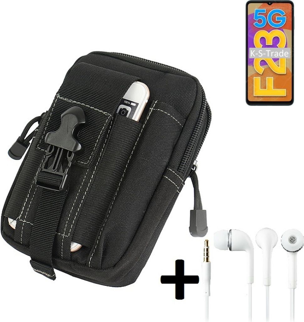 K-S-Trade Gürteltache + Kopfhörer kompatibel mit Samsung Galaxy F23 5G Gürtel Tasche Holster Schutz Hülle Handy Hülle schwarz inkl. Extrafächer