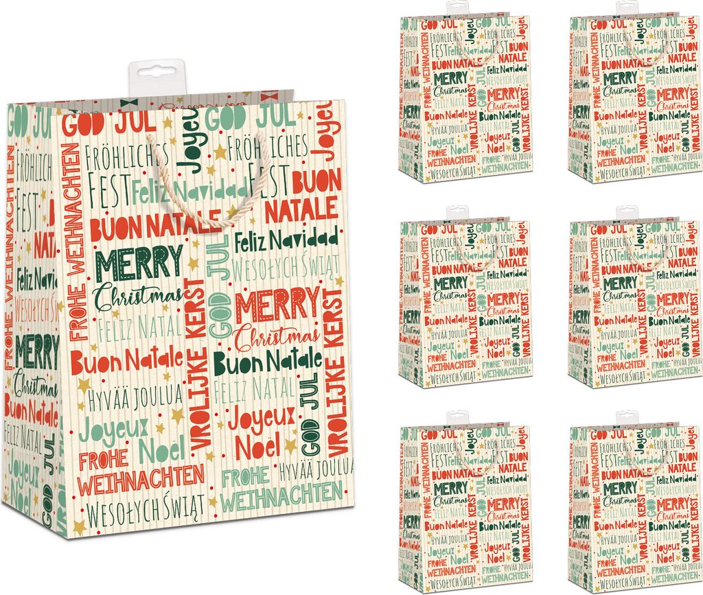 GREENLINE Geschenktaschen Weihnachten 6 Stück Medium 18x23x10cm Geschenktüten edle Zuckerrohrpapier Tragetasche 100% Baumfrei A5 Geschenkbeutel m...