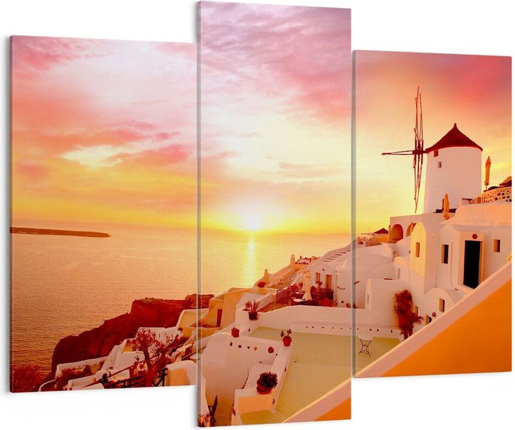 Bild auf Leinwand - Leinwandbild - Santorini Griechenland Urlaub - 130x100cm - Wand Bild - Wanddeko - Leinwanddruck - Bilder - Kunstdruck - Leinwan...