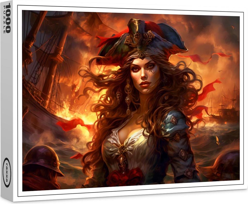 raxxa Premium-Puzzle „NeuFemale Pirate Before Burning Ship Fantasy Painting“, 1000 Teile