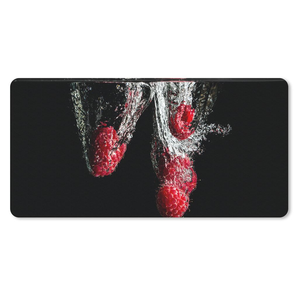 MuchoWow Mauspad Mousepad Himbeeren - Obst - Stilleben - Wasser - Schwarz - Rot 60x30 cm - Mousepads - Maus Mat - Pad - Mausunterlage - Nachhaltig