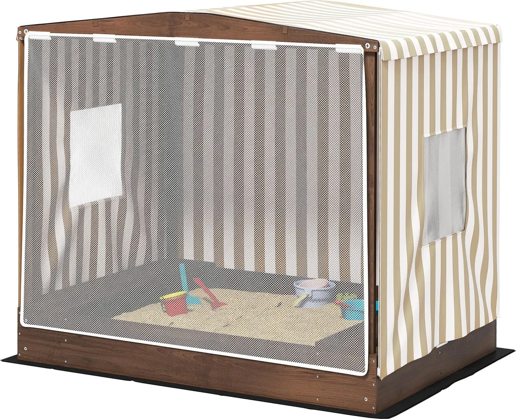 Bac à sable avec toit anti-UV et protection de sol pour enfants 3-6 ans