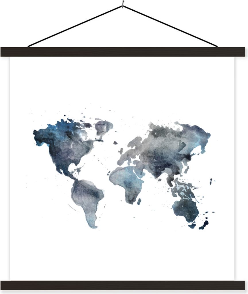 MuchoWow Textilposter Weltkarte - Aquarell - Abstrakt 40x40 cm mit schwarzem Rahmen - Fotos