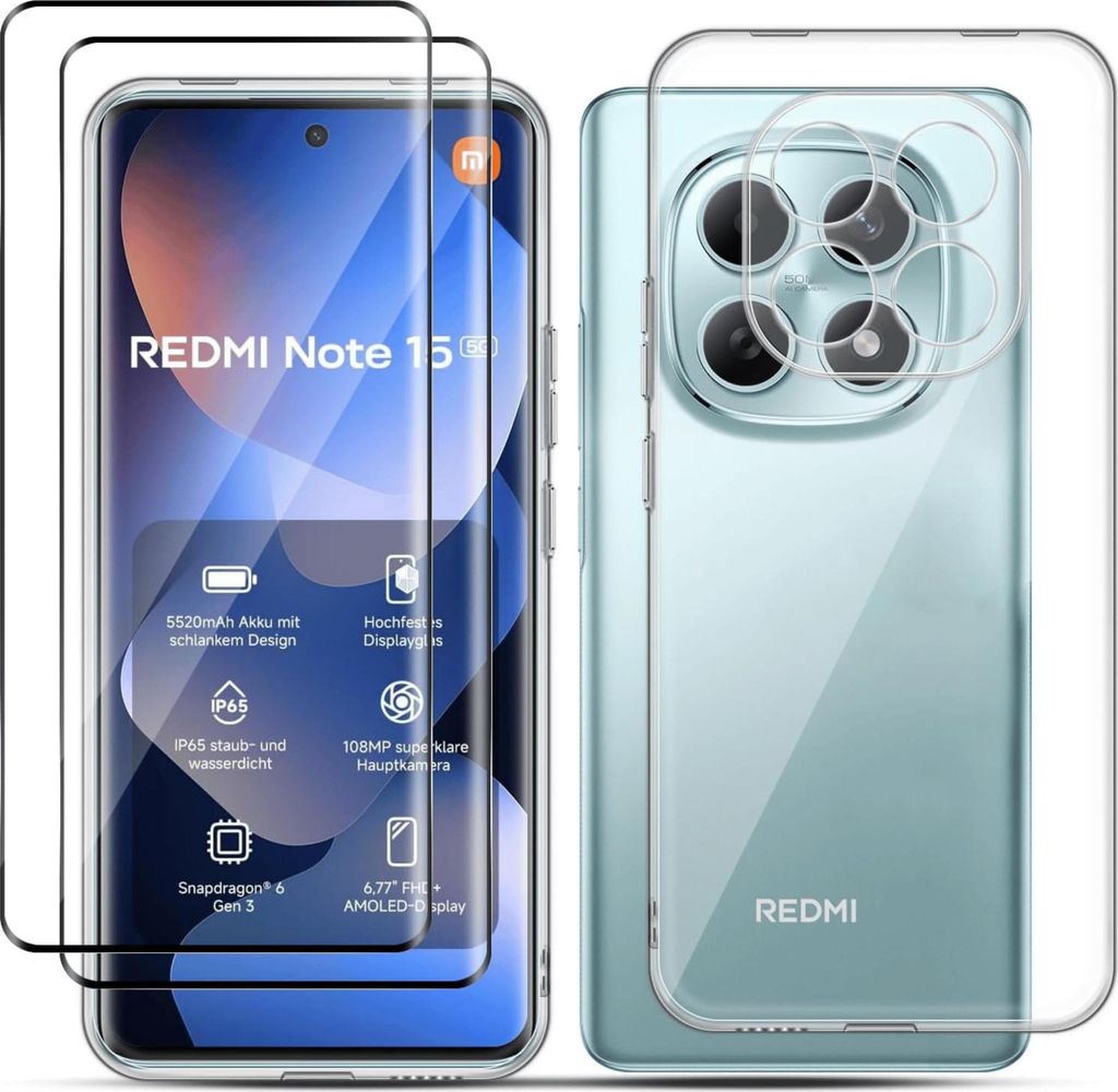 Hülle + 2X Schutzglas für Xiaomi Redmi Note 15 5G / 4G Panzerfolie Display Case 9H