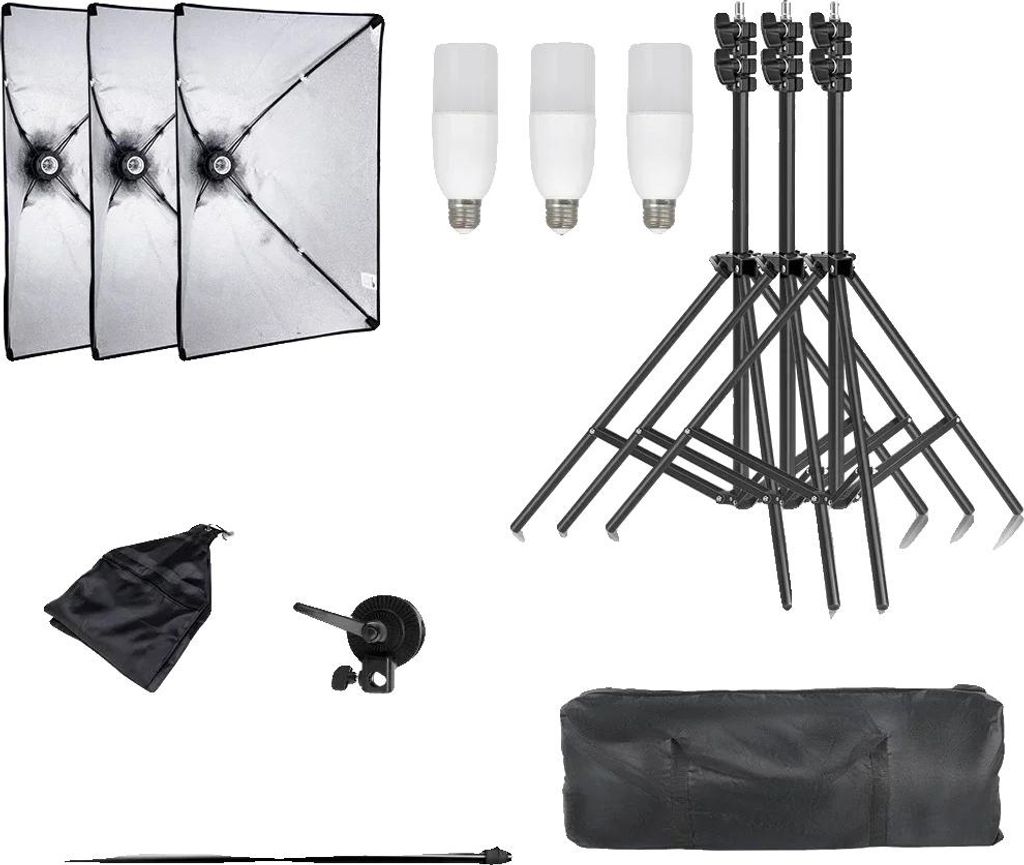 Fotografie Softbox-Set, verstellbares Lichtstativ, energiesparende LED-Lampen, 3 Stück Neu 40w