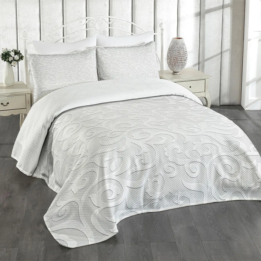 Set Copriletto Foglie Edera Abakuhaus - Arte Vittoriana Grigia 220cm