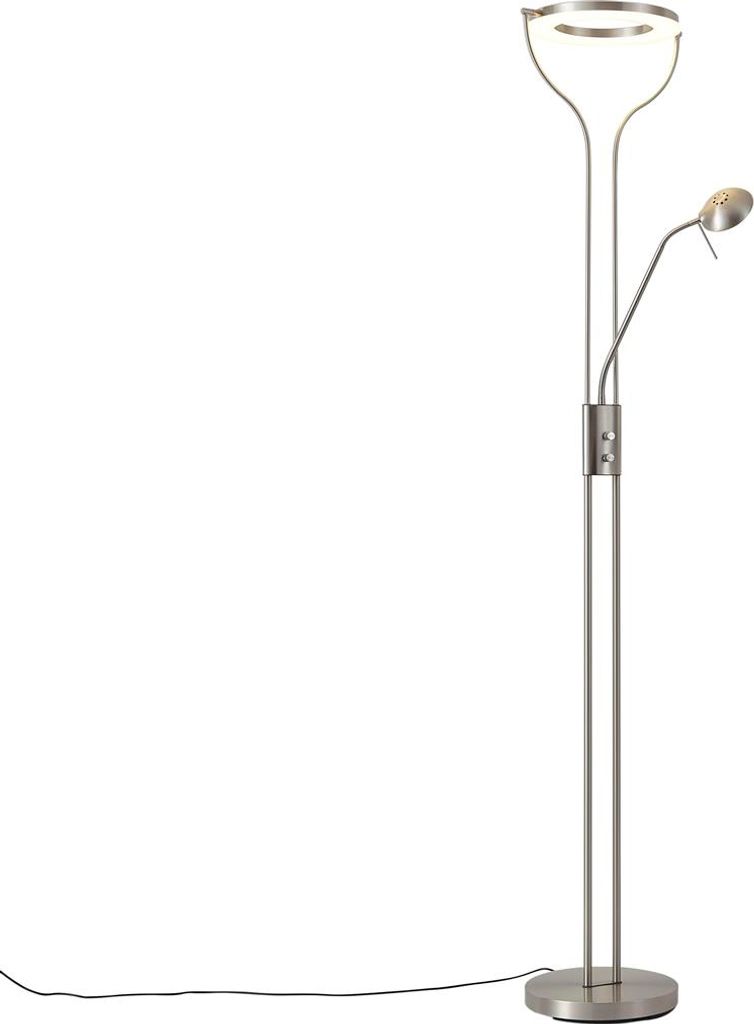 QAZQA - Moderne Stehleuchte I Stehlampe I Standleuchte I Lampe I Leuchte Stahl I Silber I nickel matt mit Lesearm inkl. LED und Dimmer - Divo Dimme...