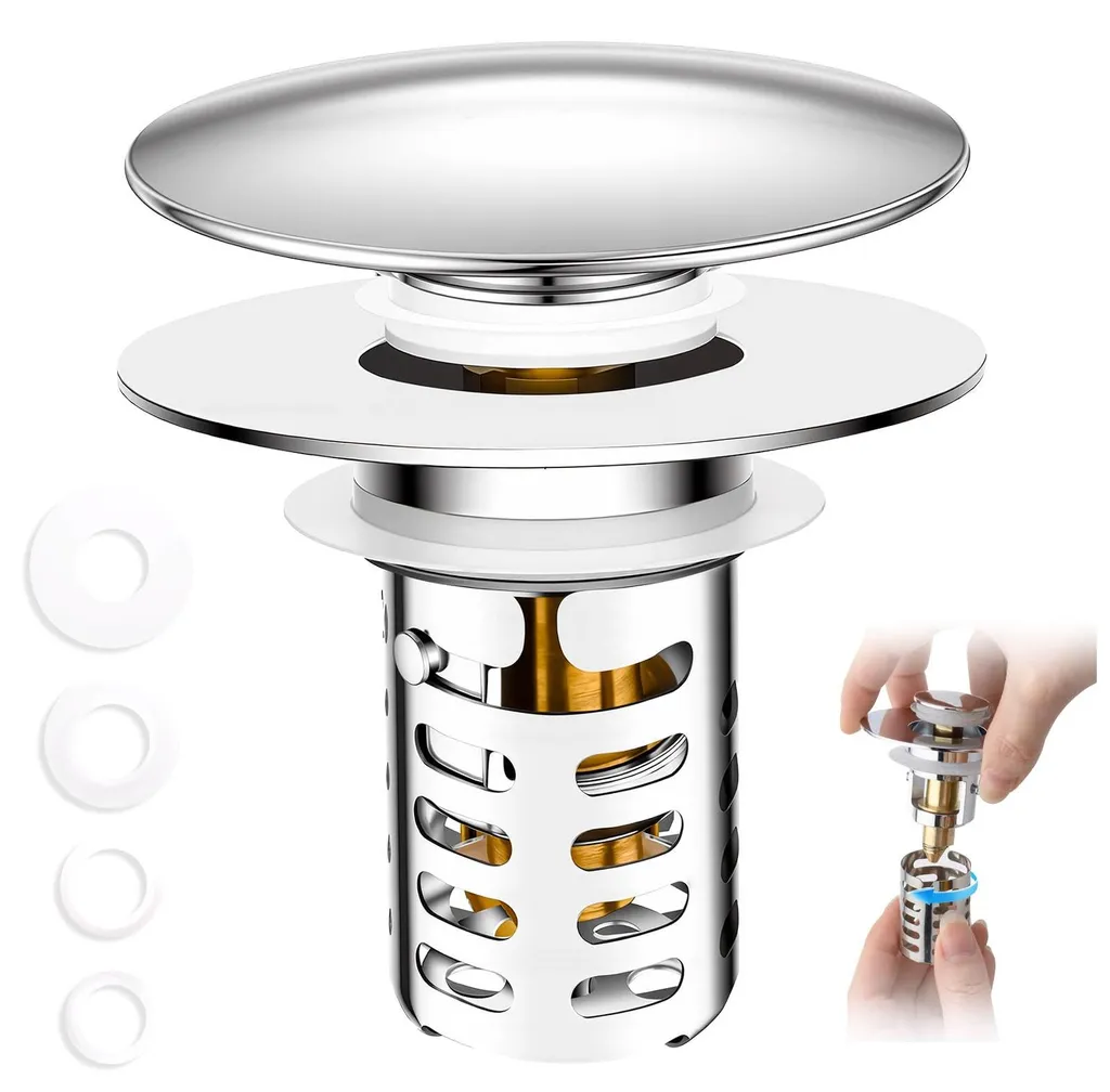 Bouchon d'évier inox et laiton extensible pour salle de bains et cuisine